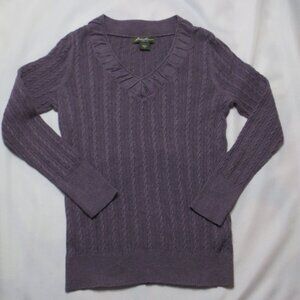 EDDIE BAUER womens SWEATER plum PURPLE v-neck WINTER warm CABLE SIZE S